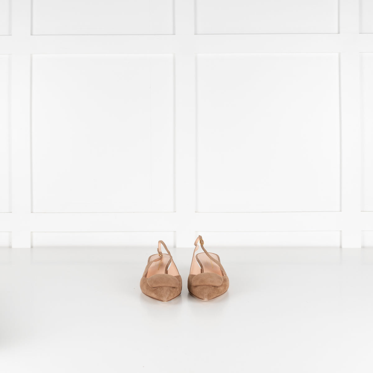 Rupert Sanderson Beige Suede Sling Back Kitten Heels