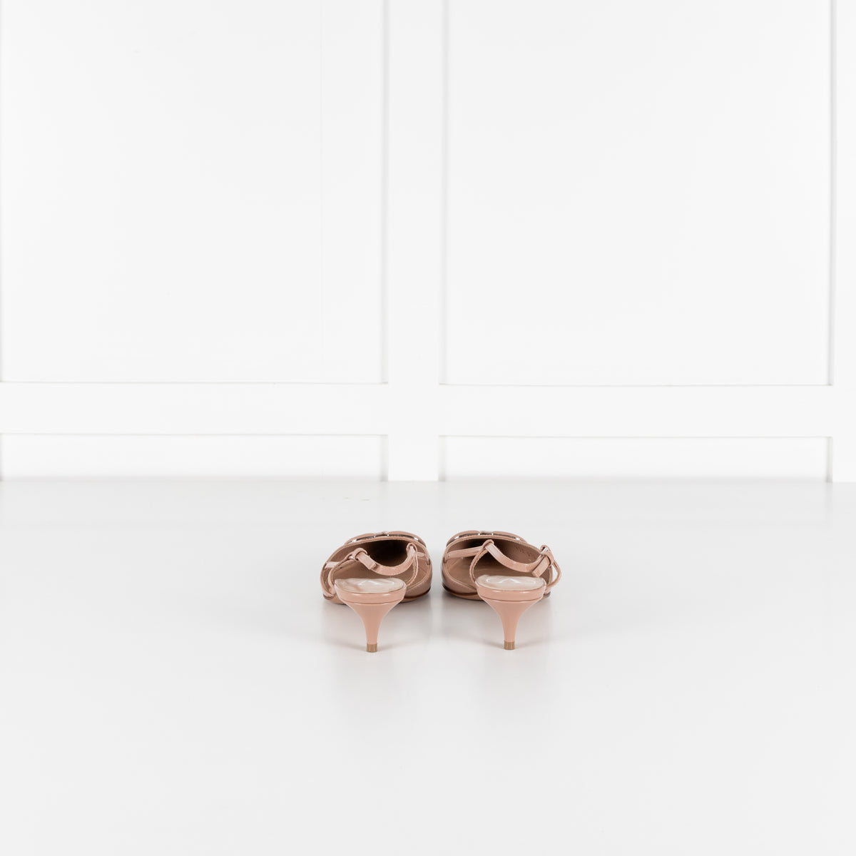 Valentino Nude Patent V Logo Kitten Slingback Sandals