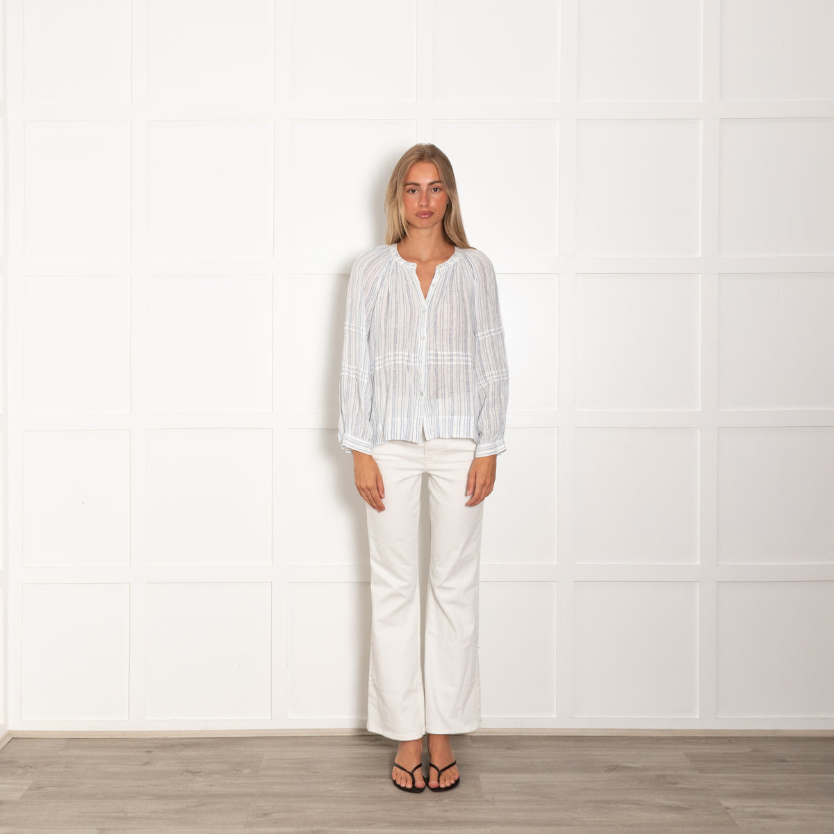 Rails White Blue Striped Peasant Style Top
