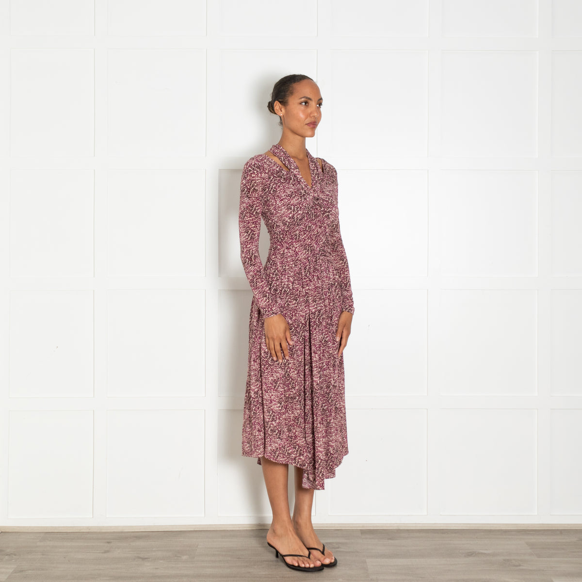 Isabel Marant Cream Burgundy Ruched Front Off The Shoulder Dress