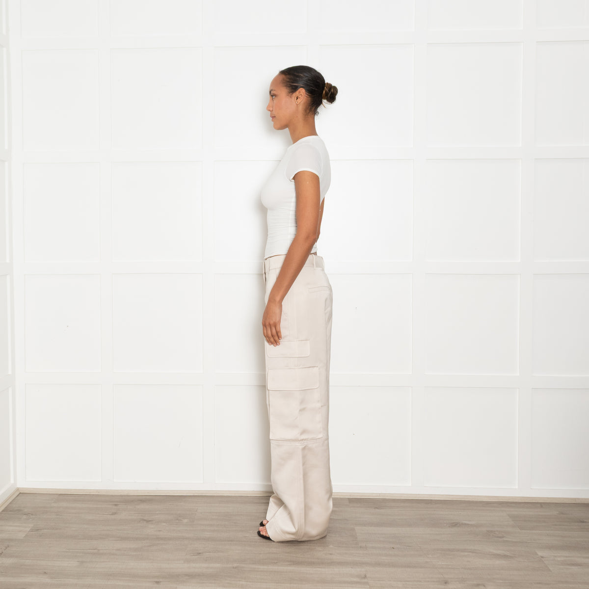 Me + Em Cream 'Satin Sheen' Cargo Trousers