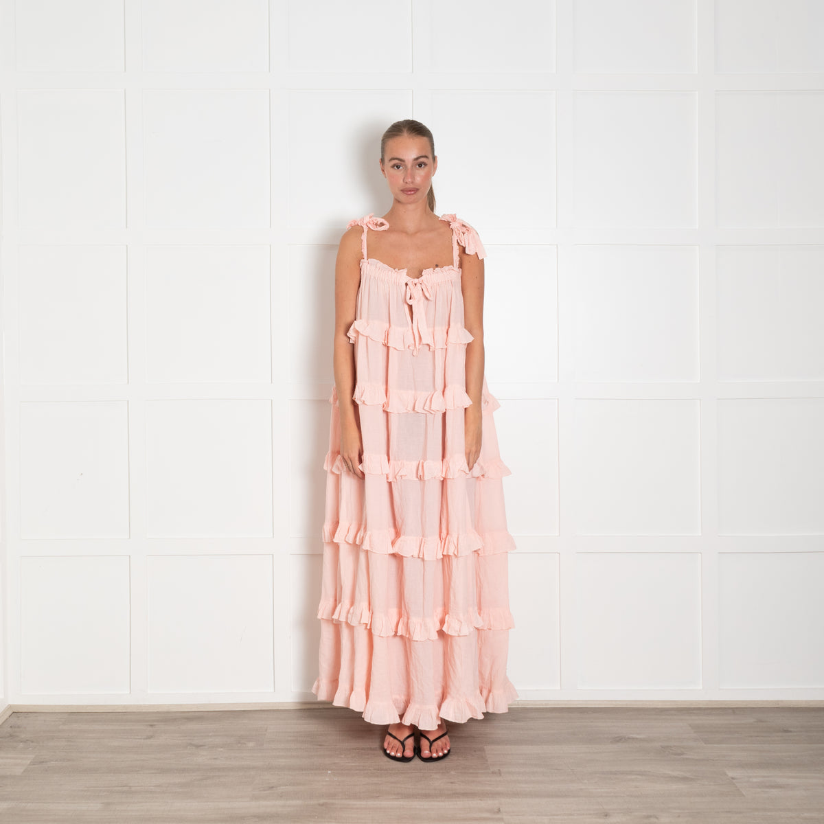Devotion Peach Cotton Tiered Sundress