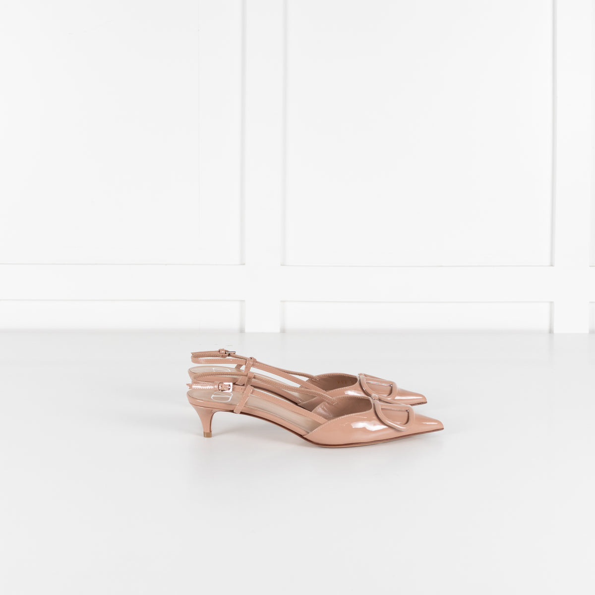 Valentino Nude Patent V Logo Kitten Slingback Sandals