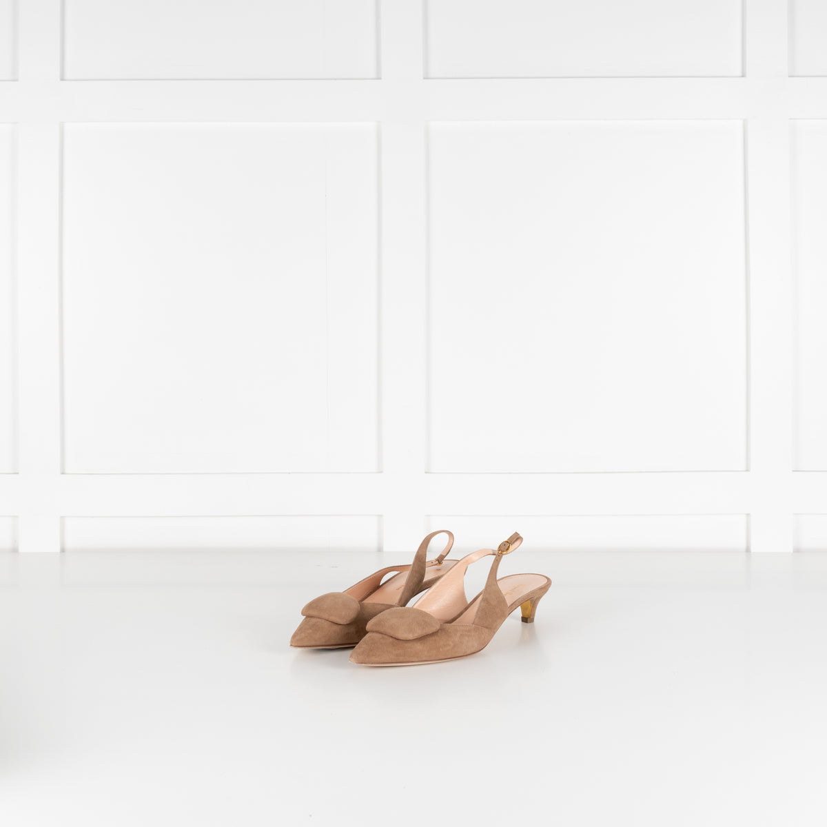 Rupert Sanderson Beige Suede Sling Back Kitten Heels