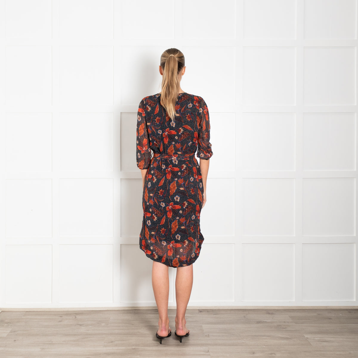 Pyrus Black Blue Orange Floral Dress