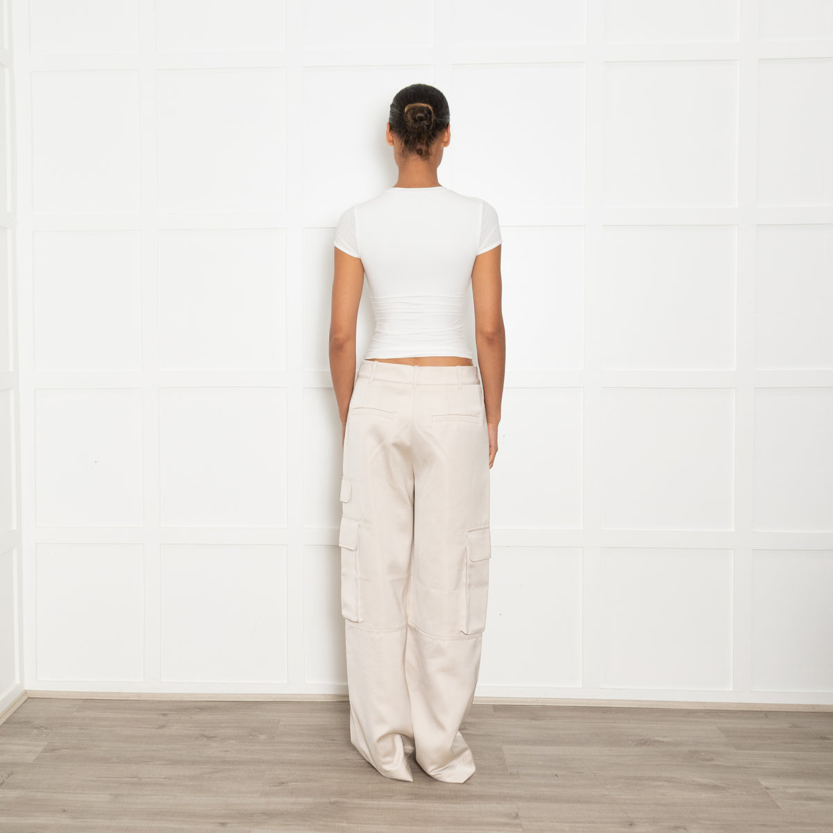 Me + Em Cream 'Satin Sheen' Cargo Trousers