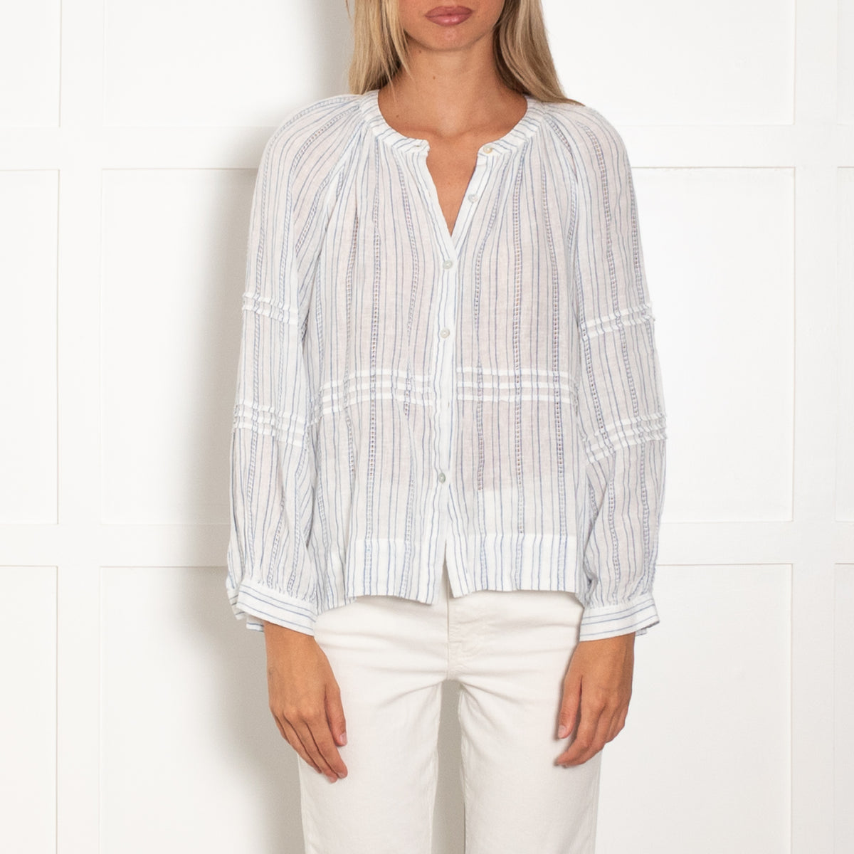 Rails White Blue Striped Peasant Style Top