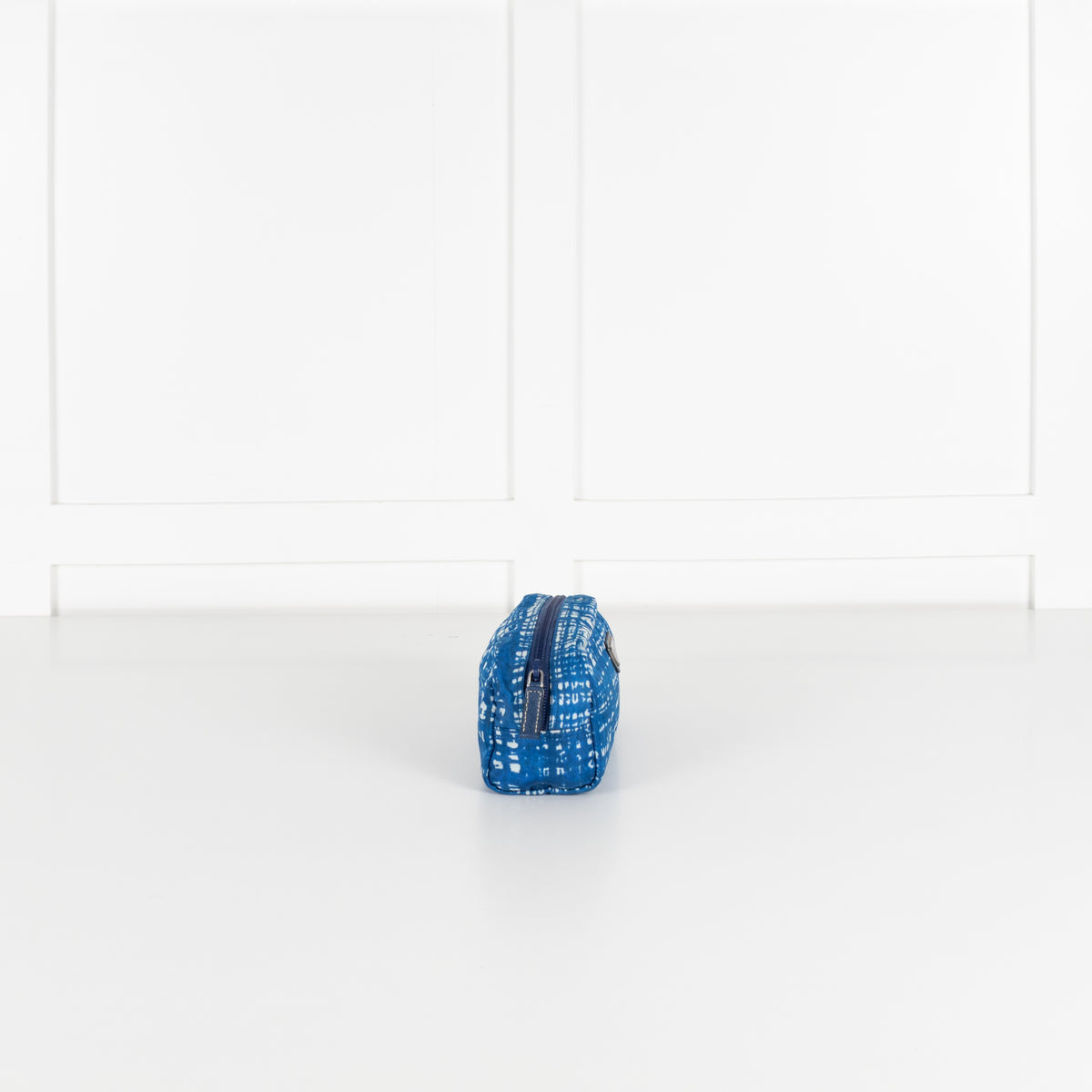 Prada Blue and White Nylon Zip Around Cosmetic Pouch