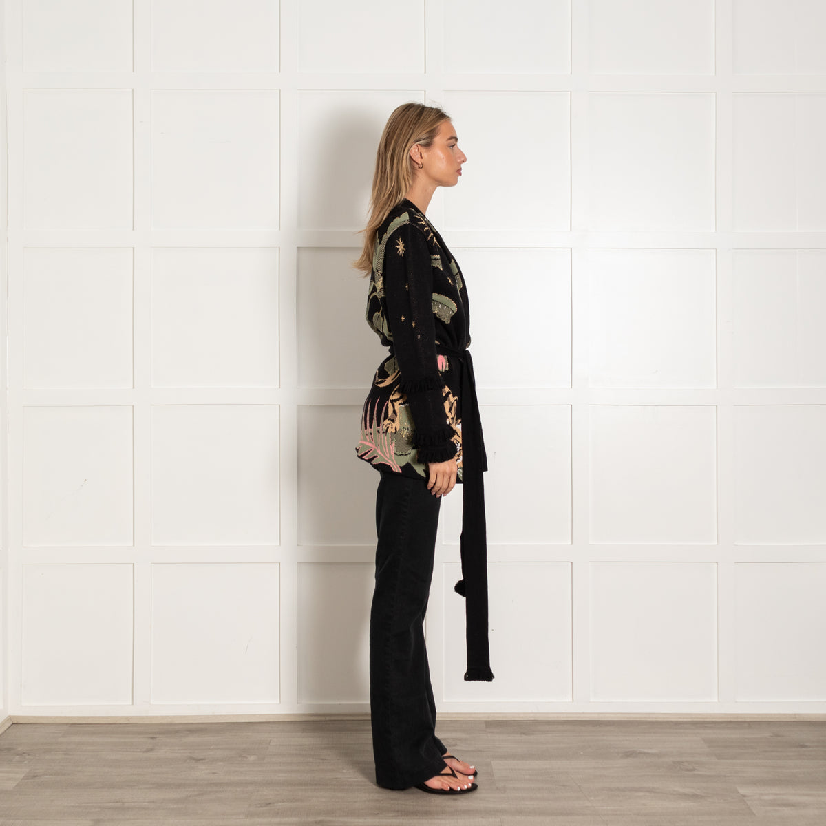 Hayley Menzies Black Tiger Print Wrap Cardigan