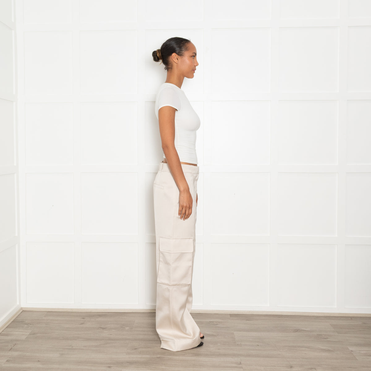 Me + Em Cream 'Satin Sheen' Cargo Trousers
