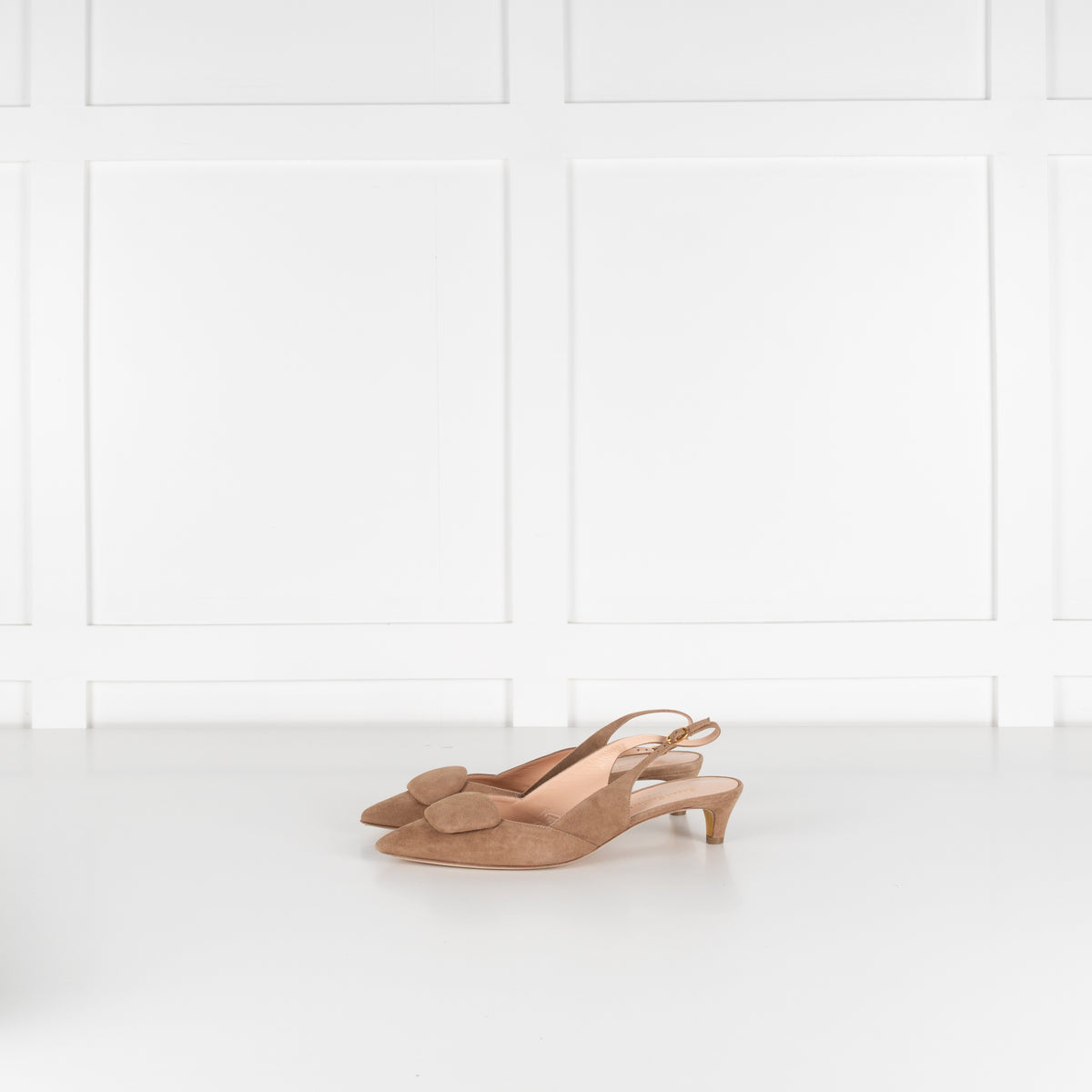 Rupert Sanderson Beige Suede Sling Back Kitten Heels