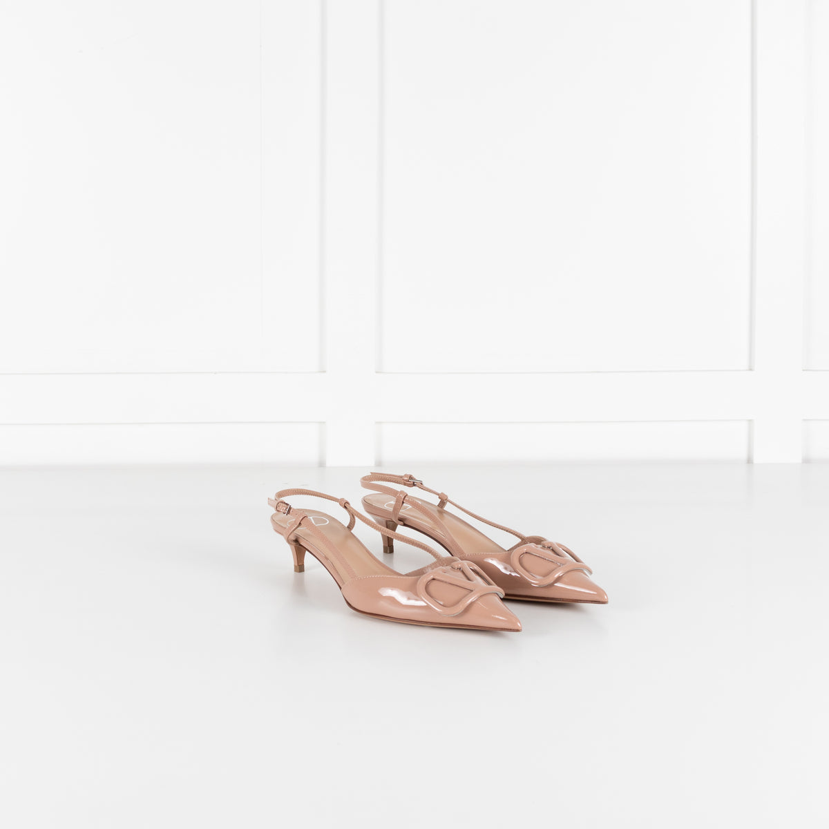 Valentino Nude Patent V Logo Kitten Slingback Sandals