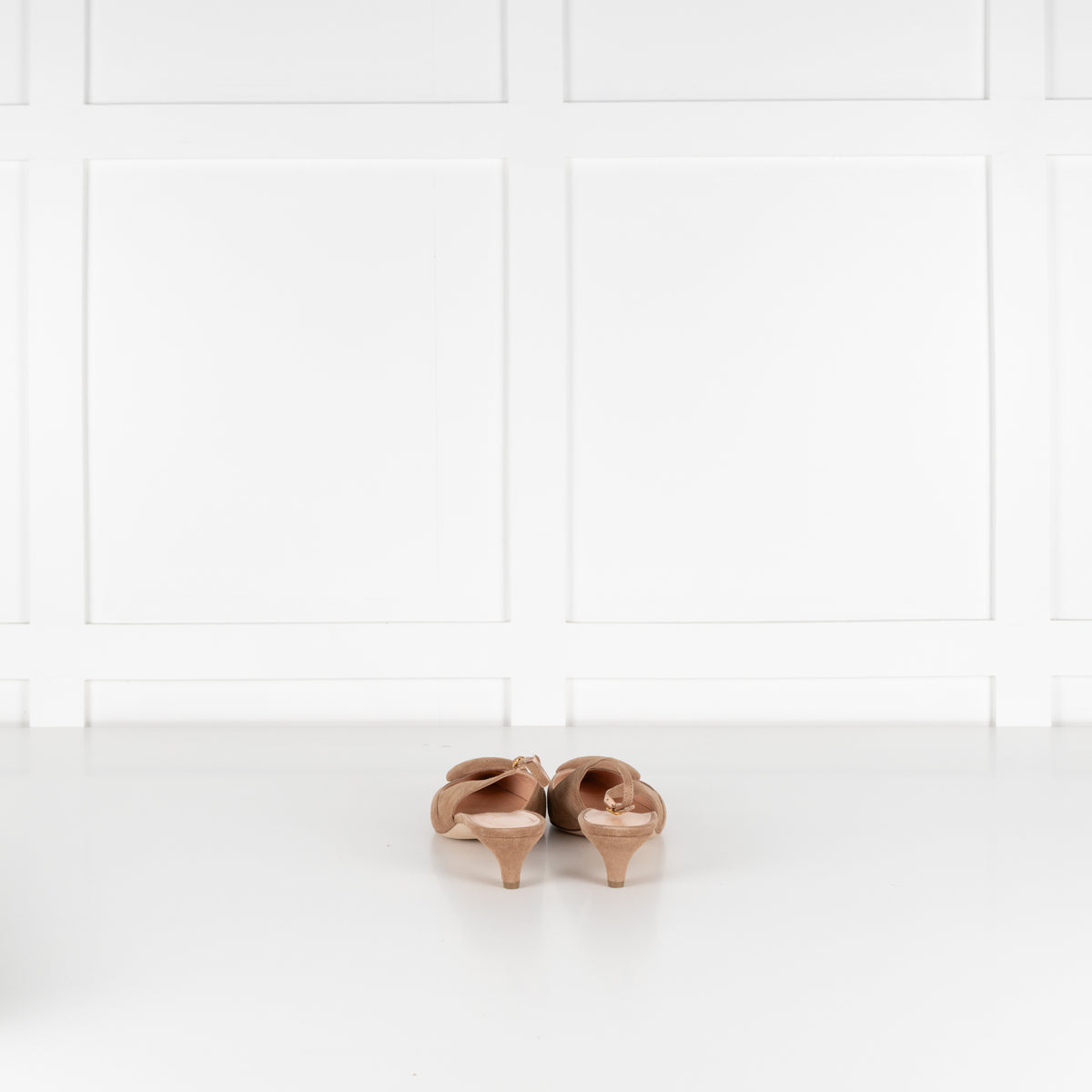 Rupert Sanderson Beige Suede Sling Back Kitten Heels