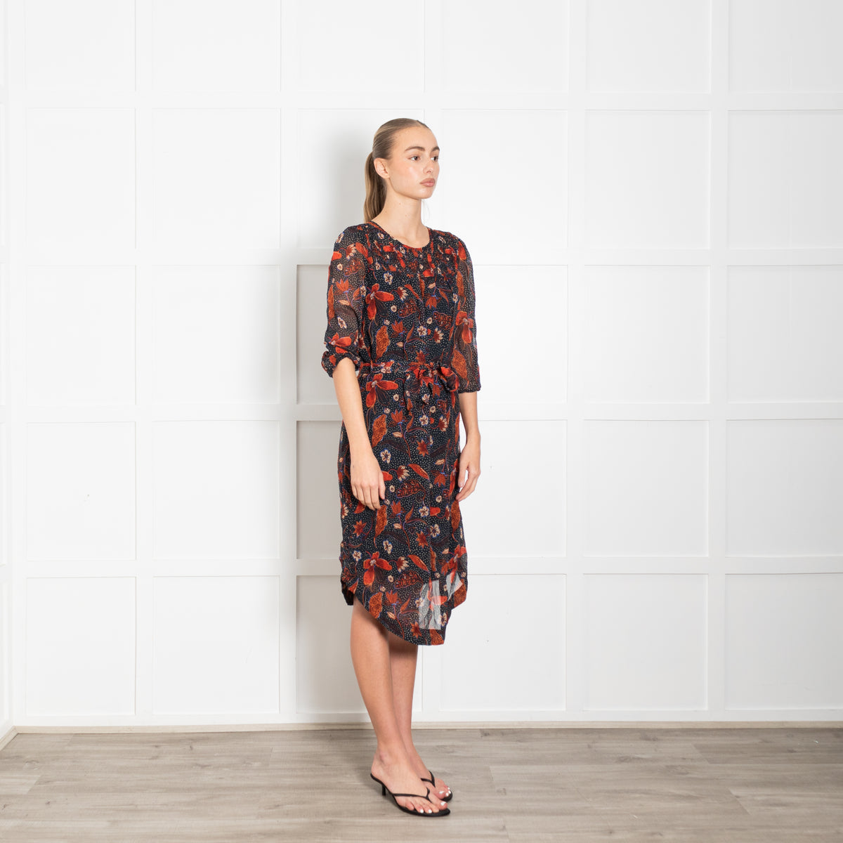 Pyrus Black Blue Orange Floral Dress