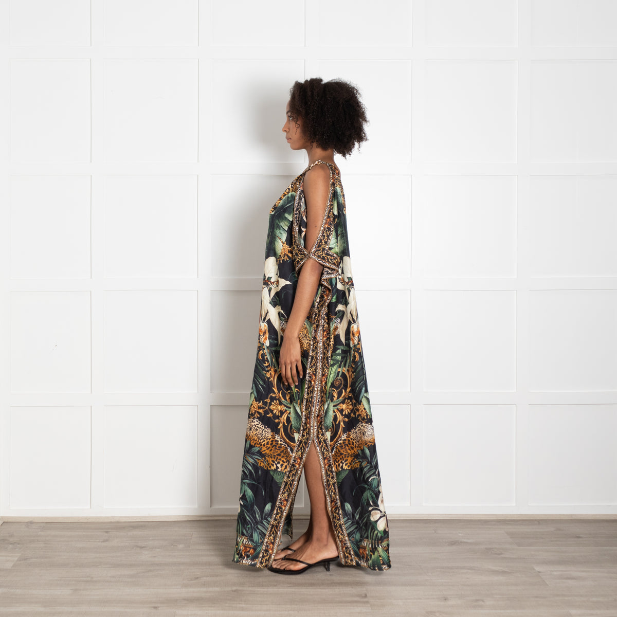 Camilla Black Green Orange Jungle Print Beaded Kaftan