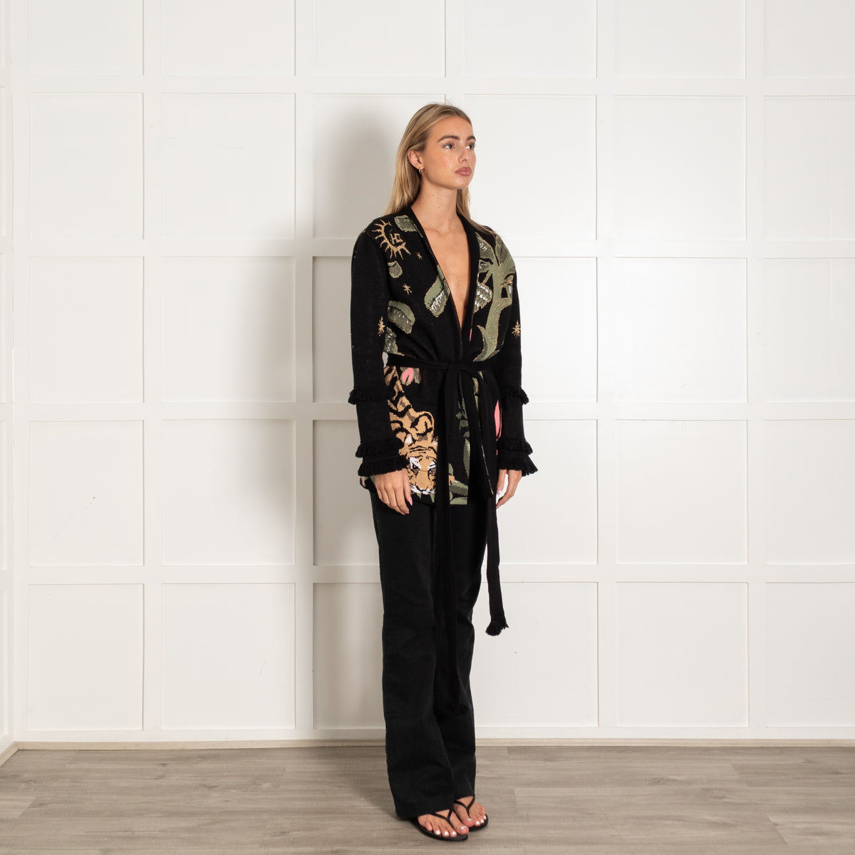Hayley Menzies Black Tiger Print Wrap Cardigan