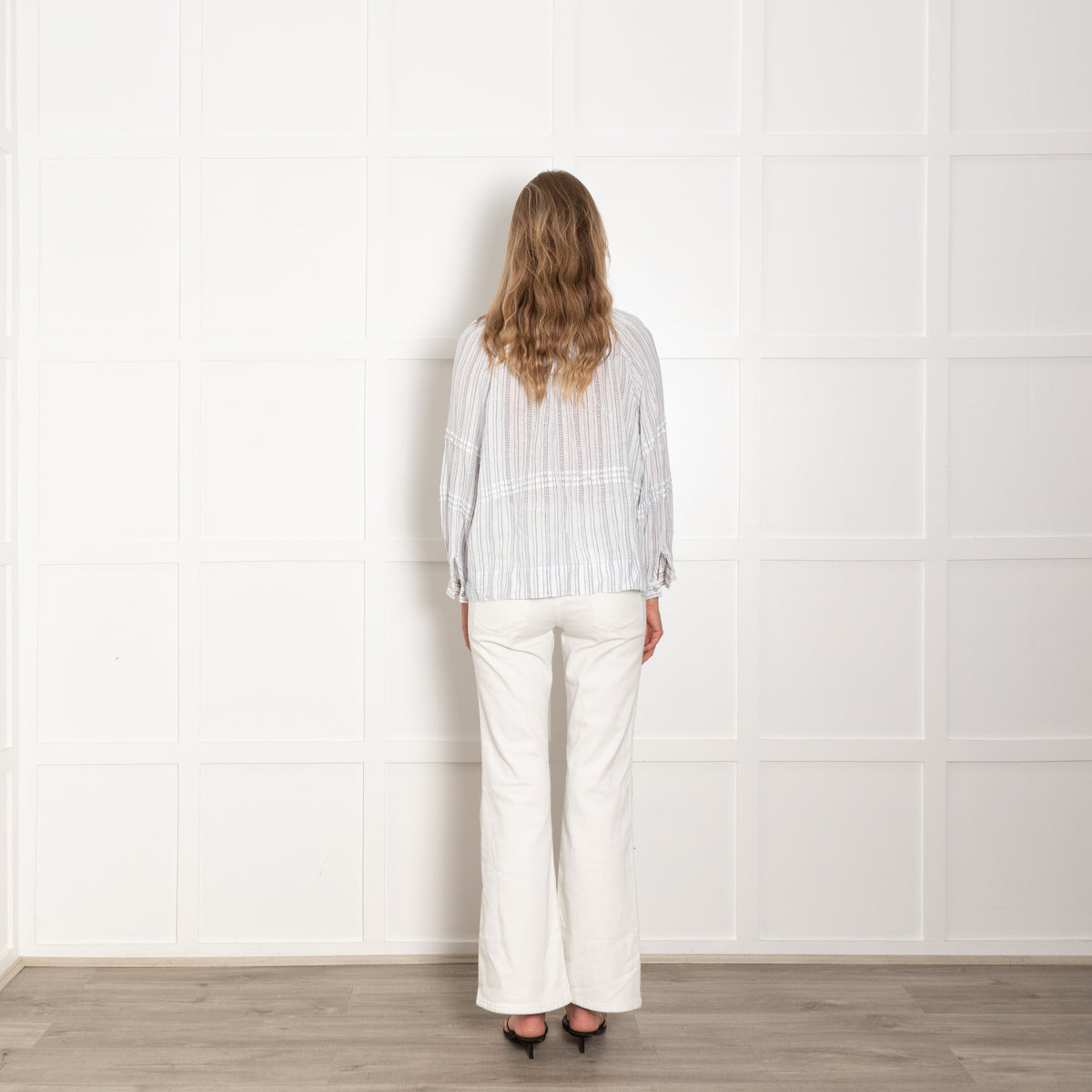 Rails White Blue Striped Peasant Style Top