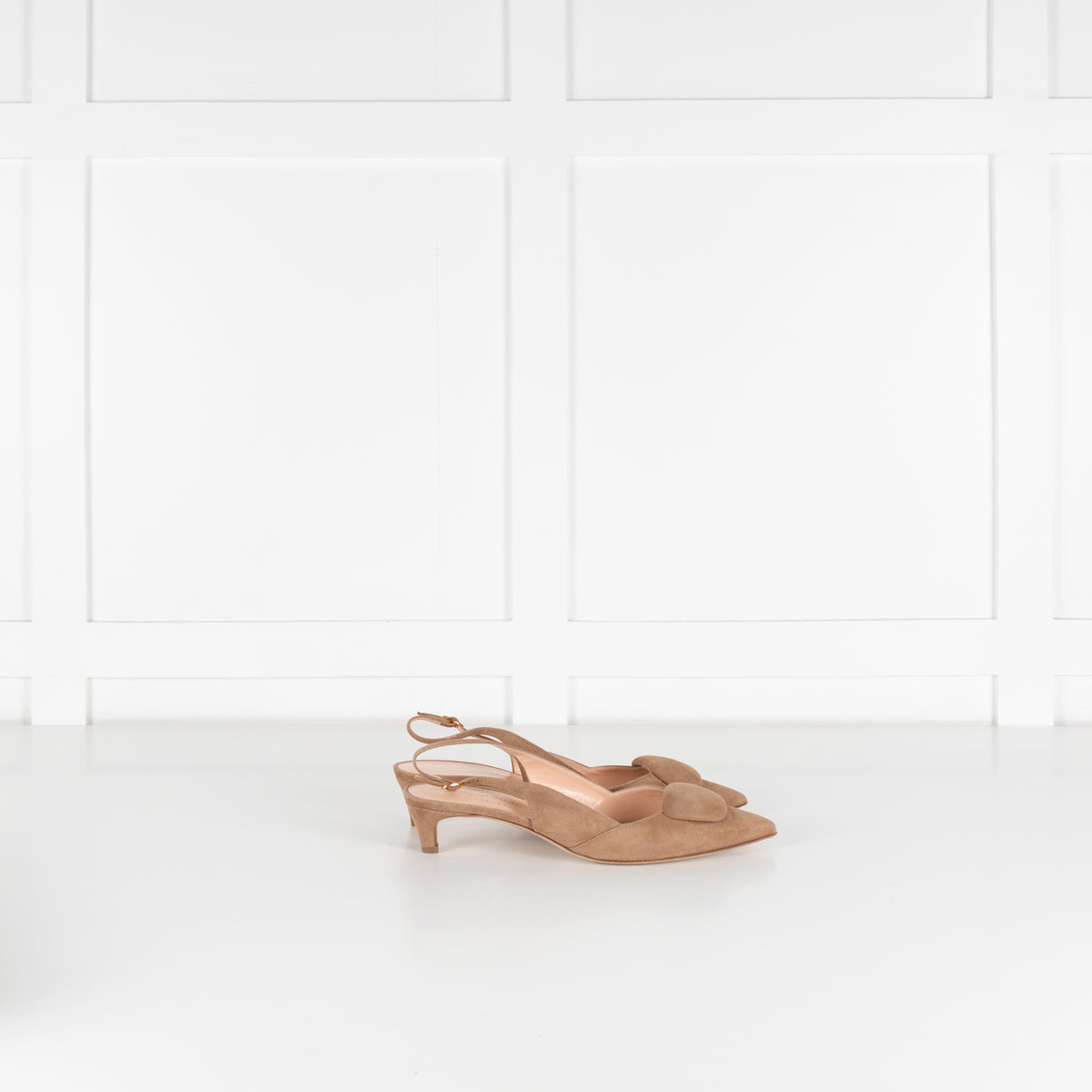 Rupert Sanderson Beige Suede Sling Back Kitten Heels