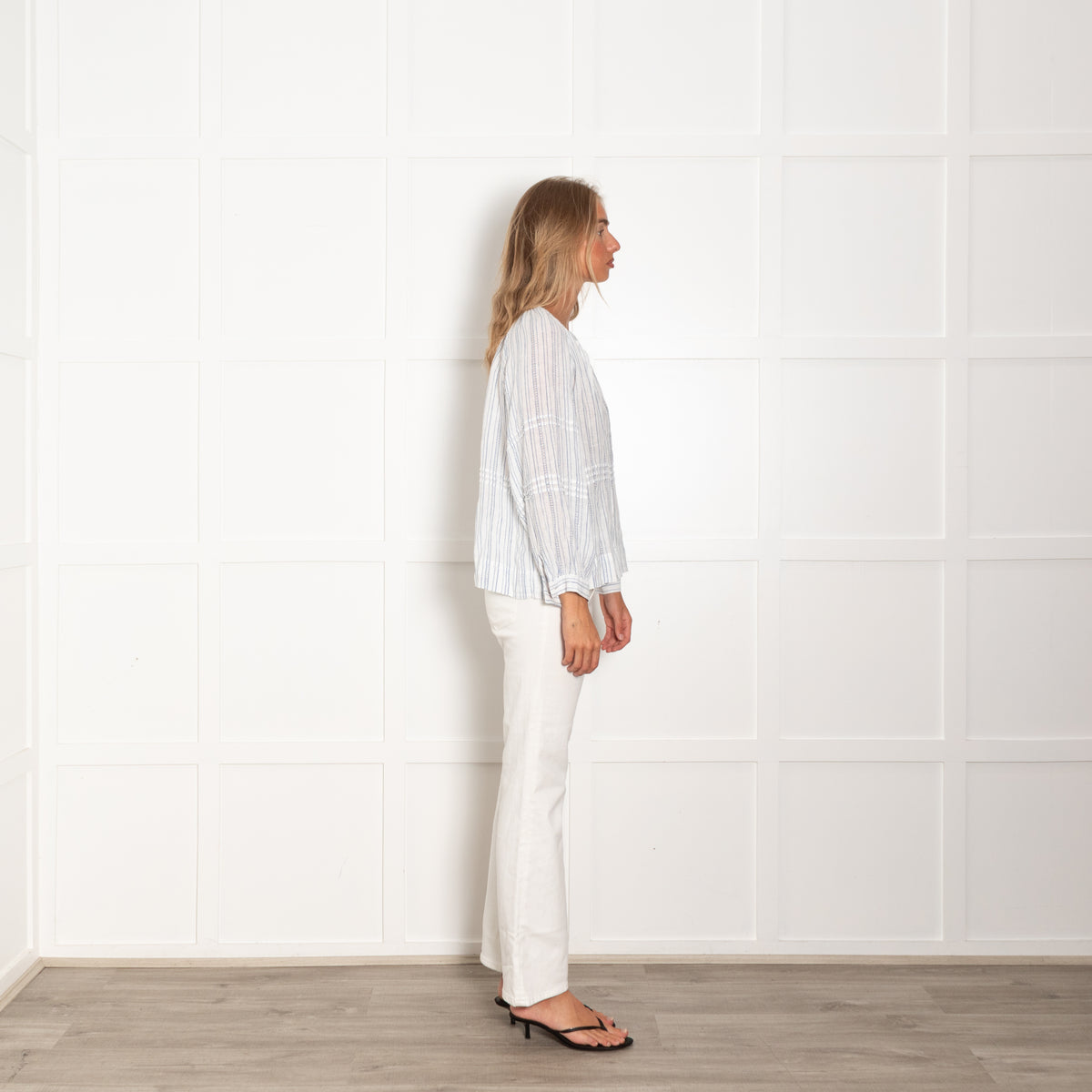 Rails White Blue Striped Peasant Style Top
