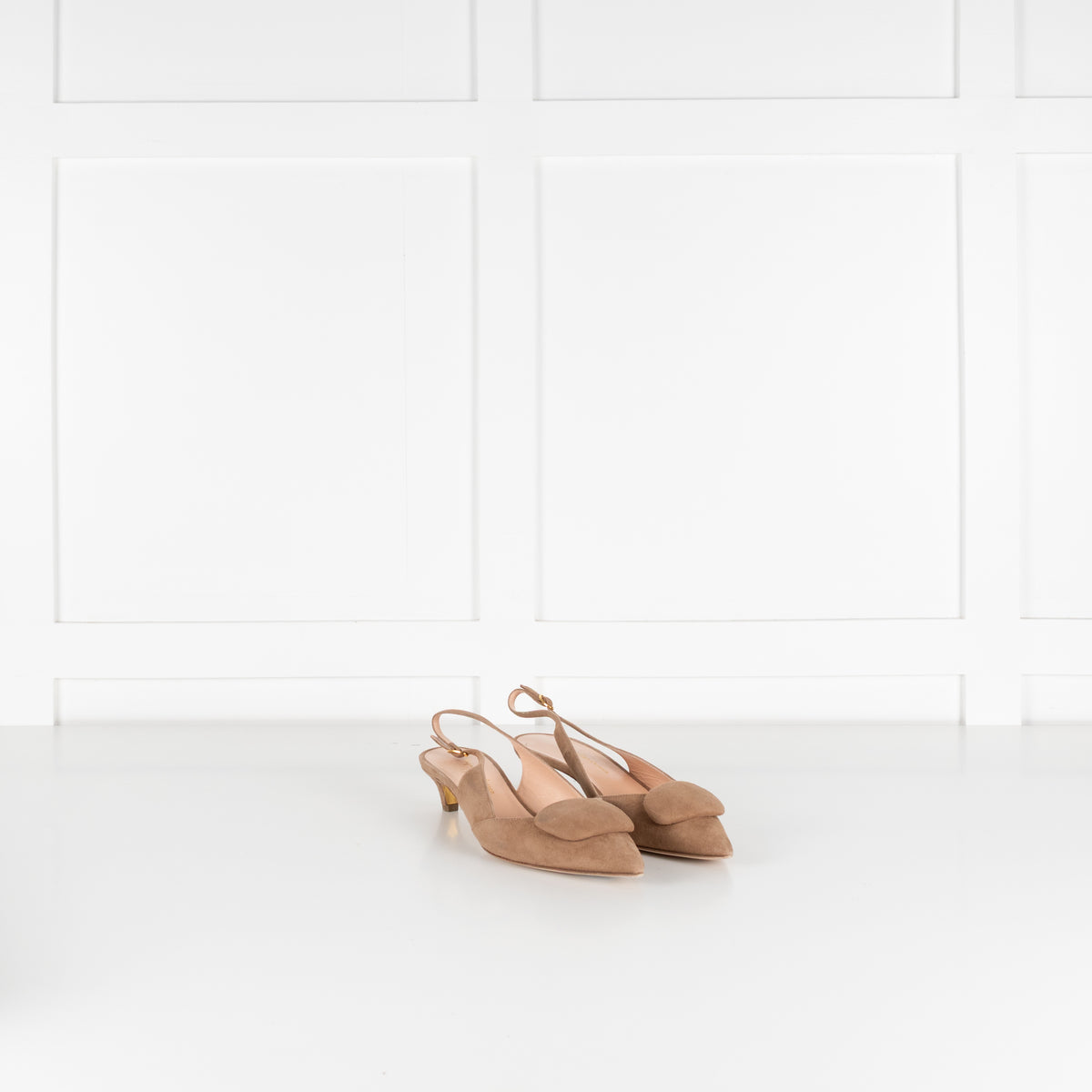 Rupert Sanderson Beige Suede Sling Back Kitten Heels