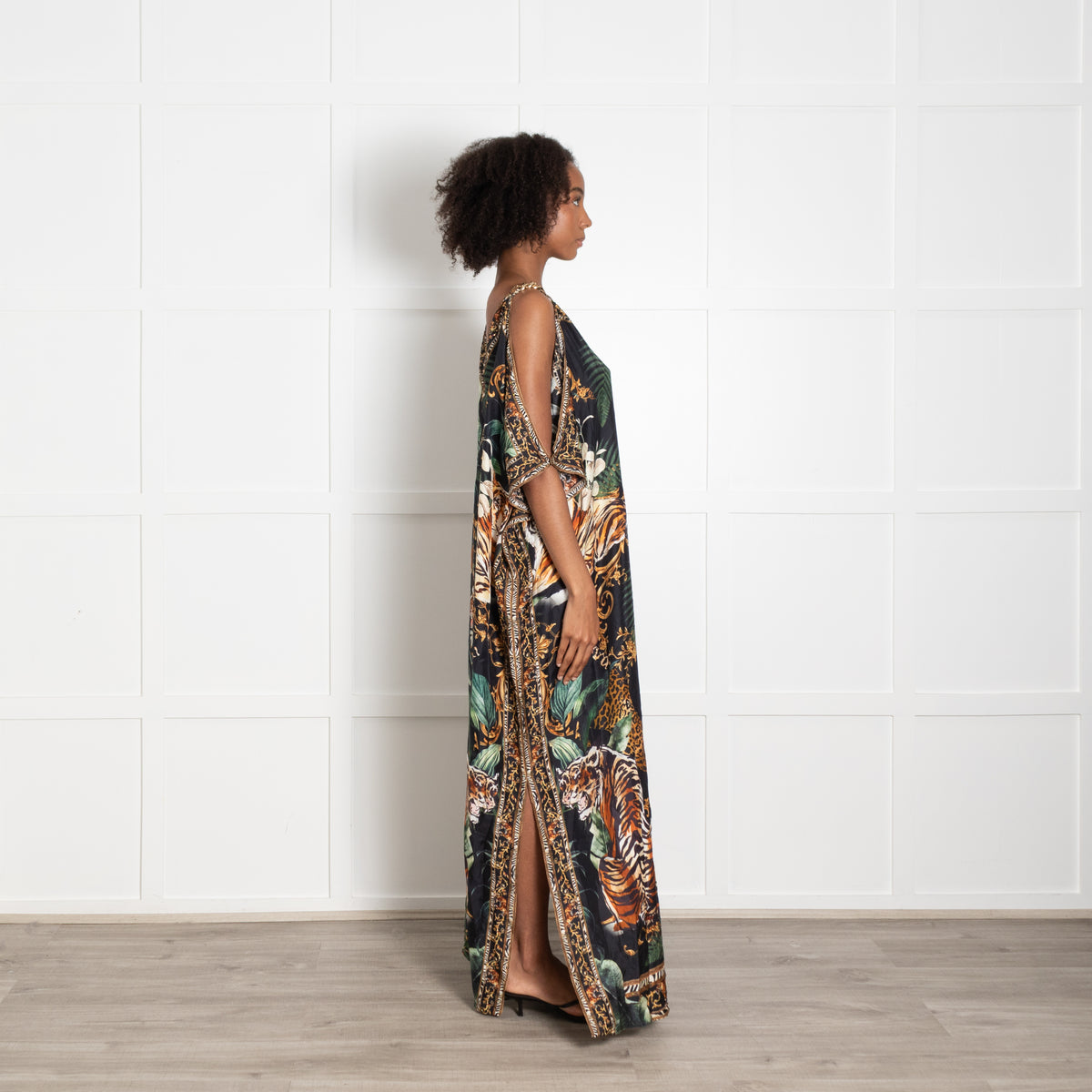Camilla Black Green Orange Jungle Print Beaded Kaftan