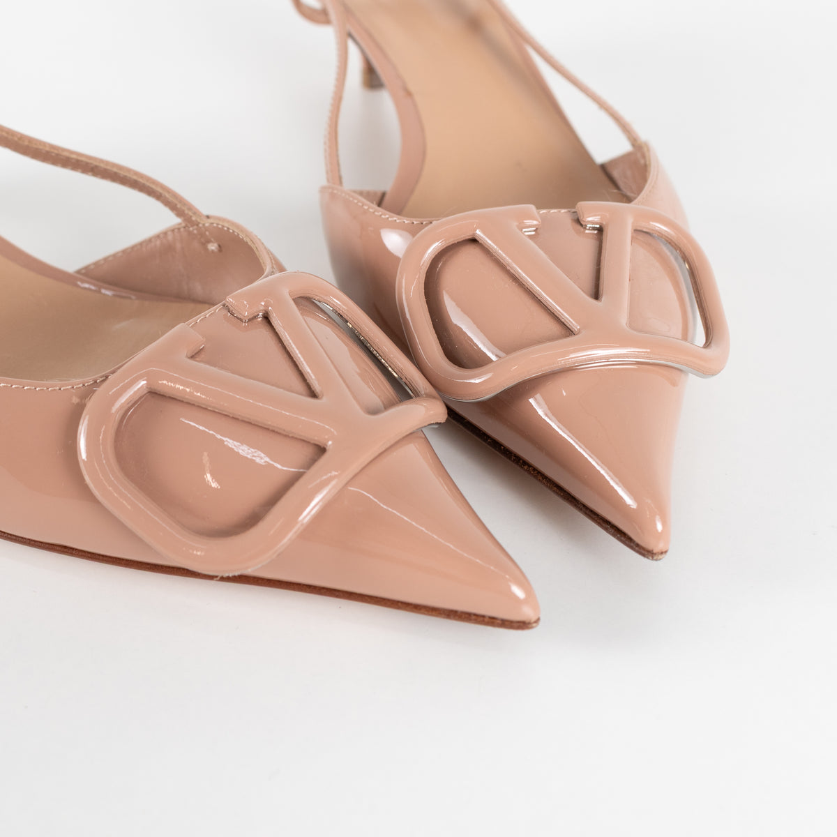Valentino Nude Patent V Logo Kitten Slingback Sandals