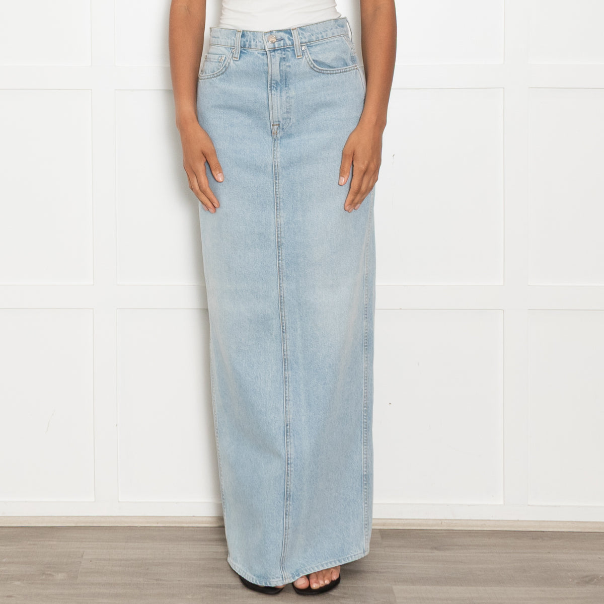 GRLFRND Washed Blue Denim Maxi Skirt