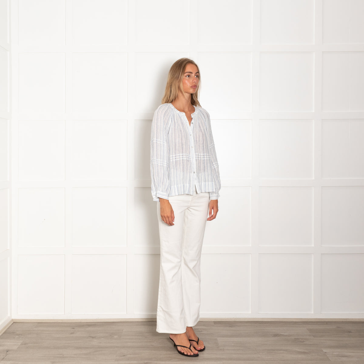 Rails White Blue Striped Peasant Style Top