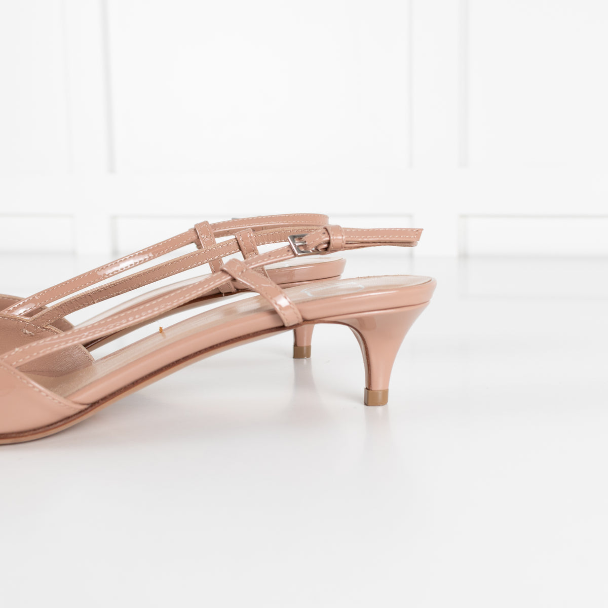 Valentino Nude Patent V Logo Kitten Slingback Sandals