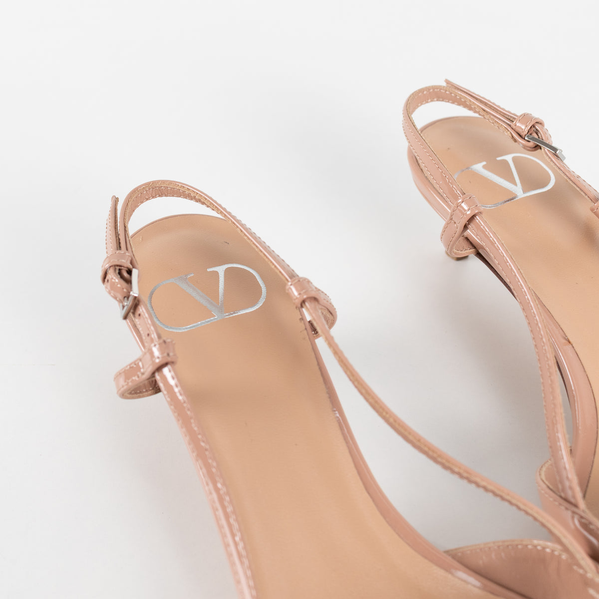 Valentino Nude Patent V Logo Kitten Slingback Sandals