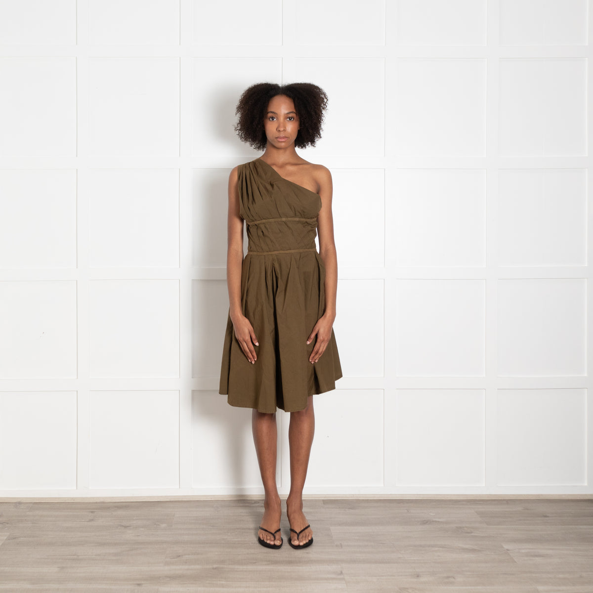 Vivienne Westwood Anglomania Khaki One Shoulder Pleat Dress