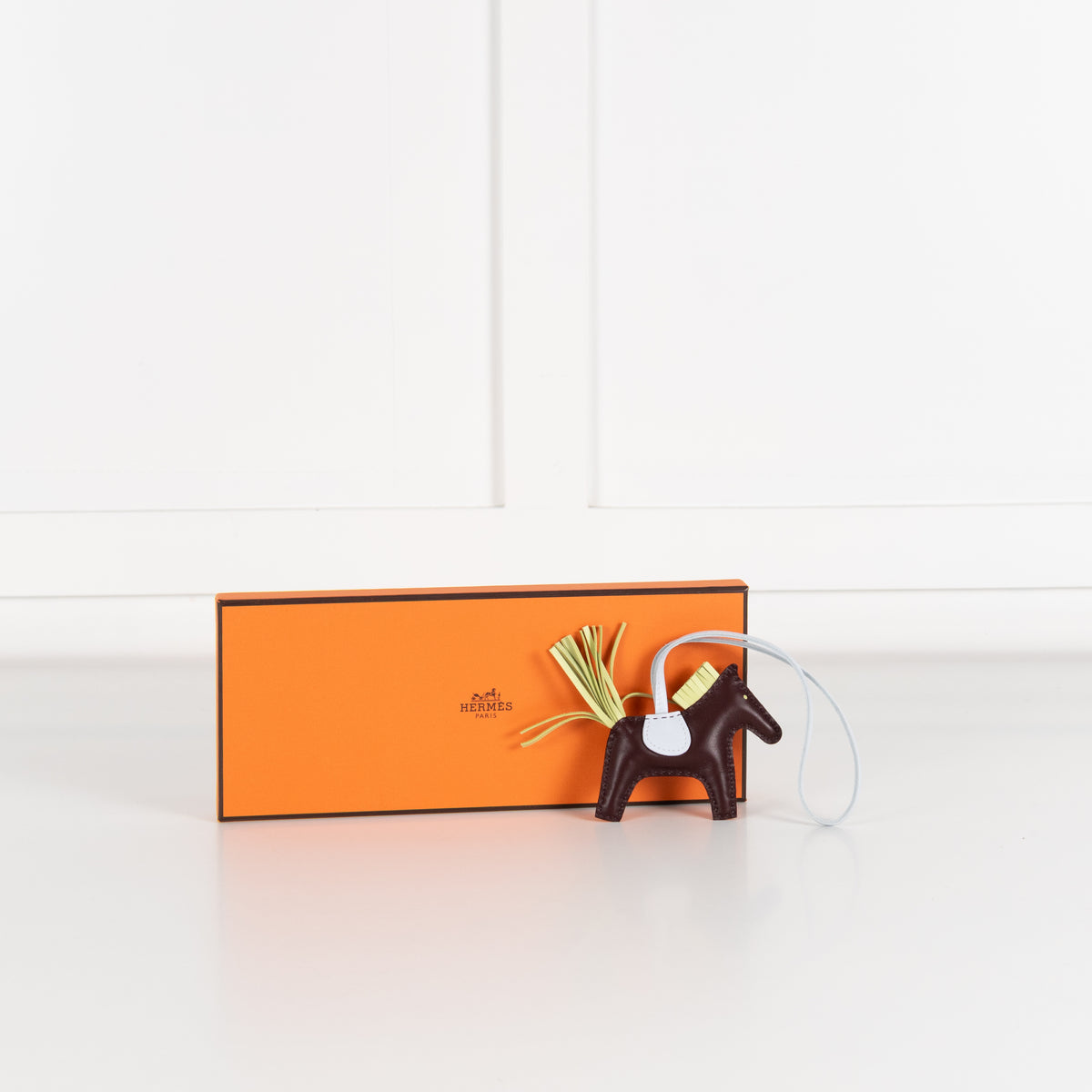 Hermes Brown White Leather Rodeo PM Charm