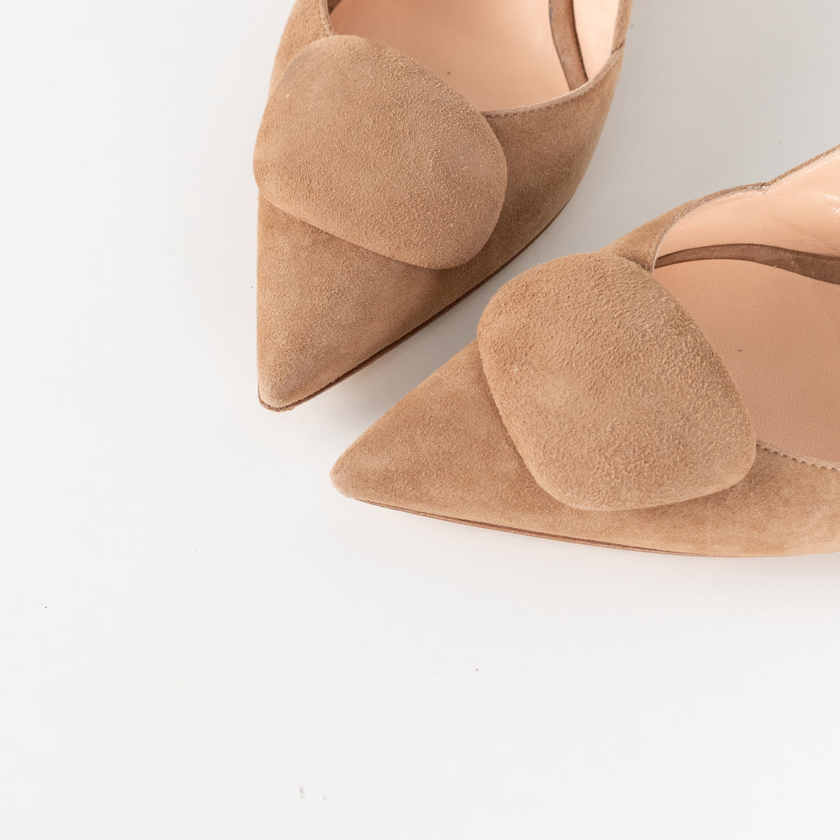 Rupert Sanderson Beige Suede Sling Back Kitten Heels