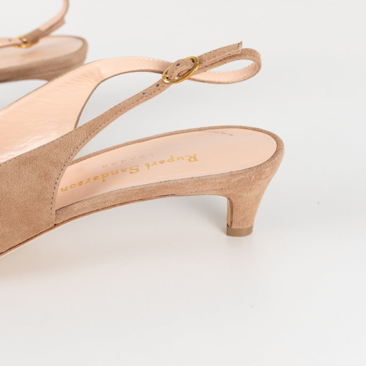 Rupert Sanderson Beige Suede Sling Back Kitten Heels