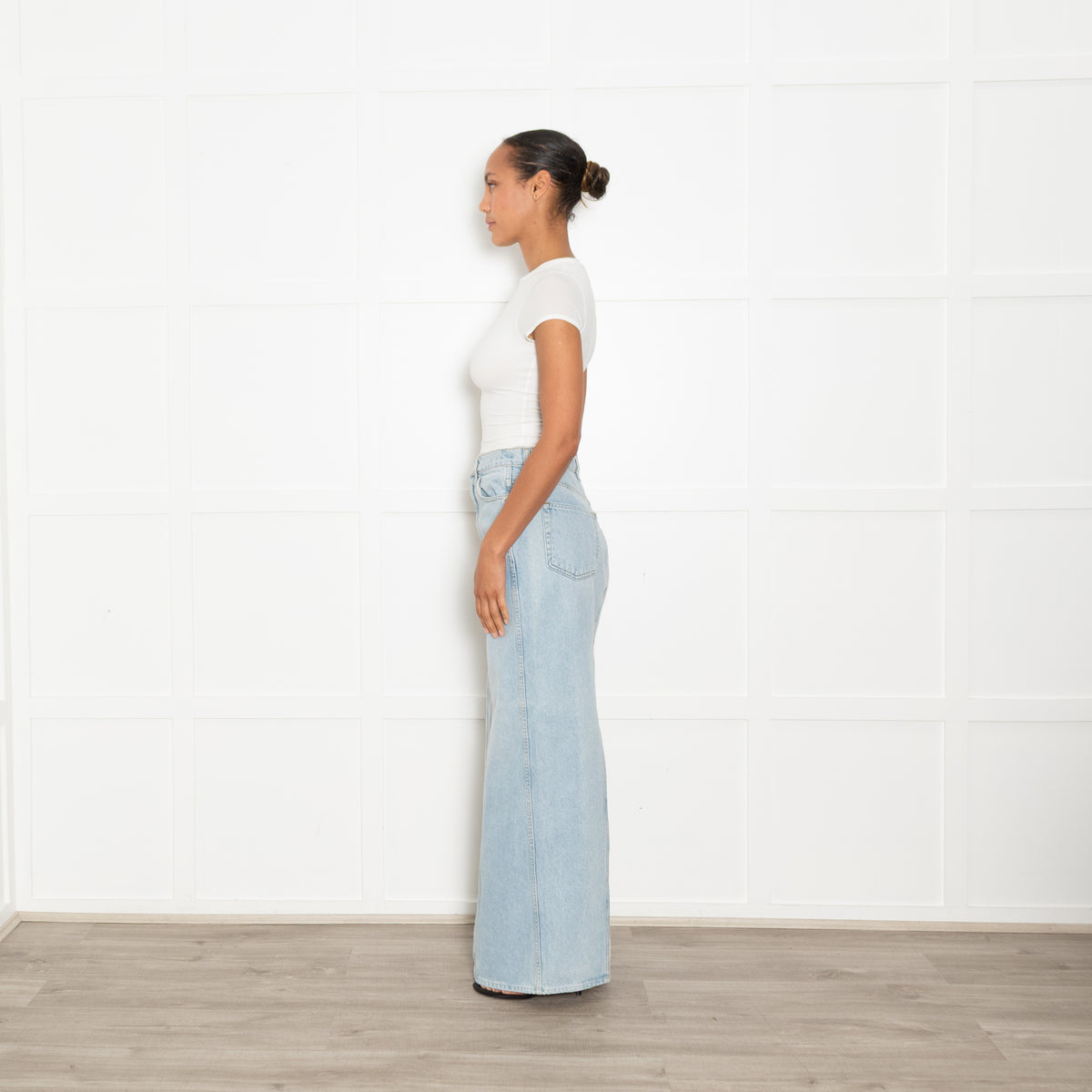 GRLFRND Washed Blue Denim Maxi Skirt