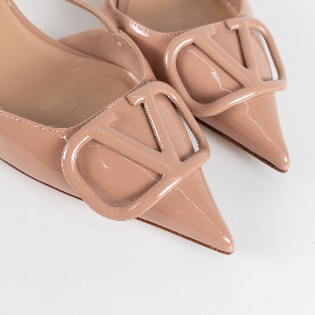 Valentino Nude Patent V Logo Kitten Slingback Sandals