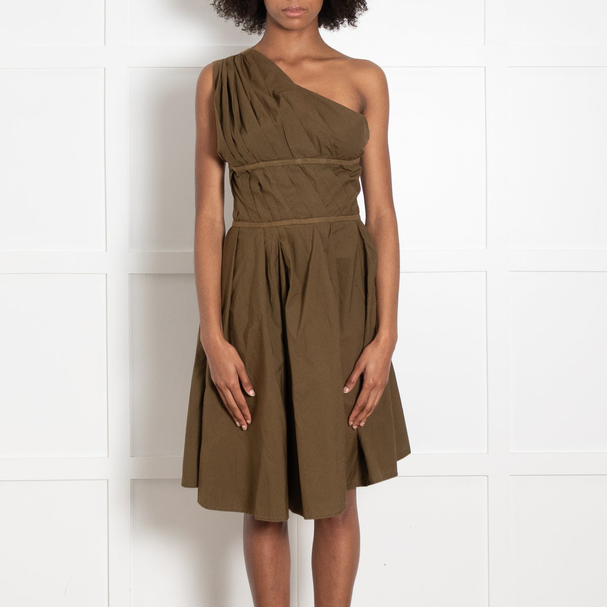 Vivienne Westwood Anglomania Khaki One Shoulder Pleat Dress