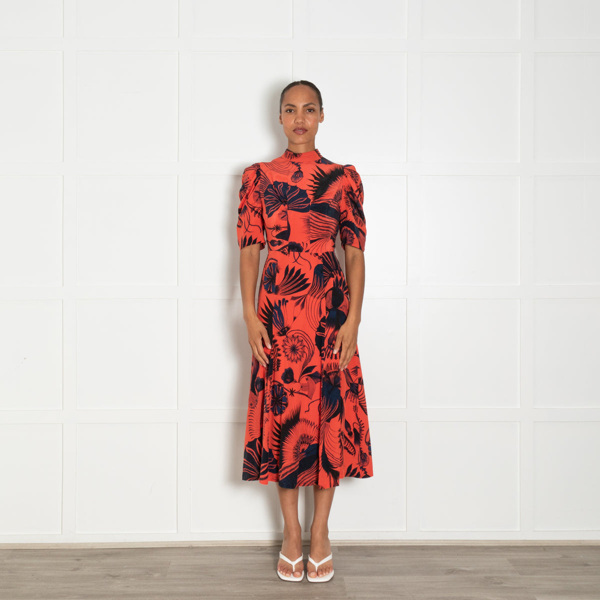 Dries Van Noten Orange Black Print Silk Dress