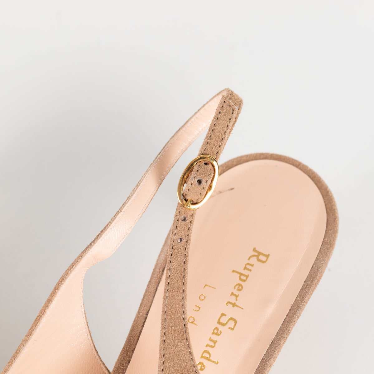 Rupert Sanderson Beige Suede Sling Back Kitten Heels