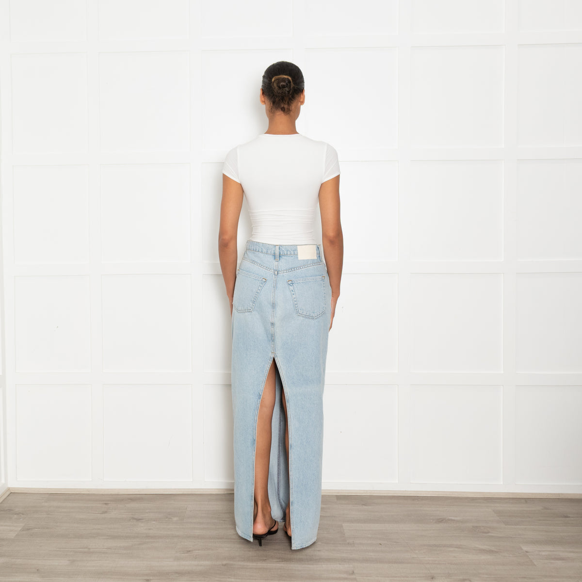GRLFRND Washed Blue Denim Maxi Skirt
