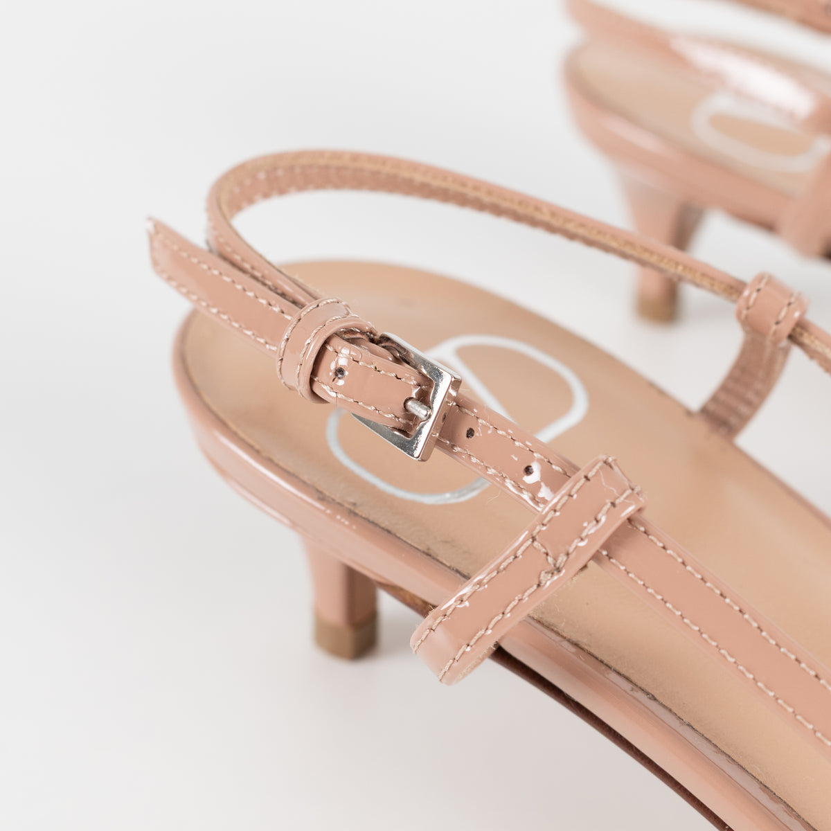 Valentino Nude Patent V Logo Kitten Slingback Sandals