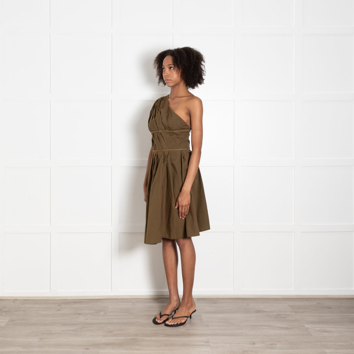 Vivienne Westwood Anglomania Khaki One Shoulder Pleat Dress