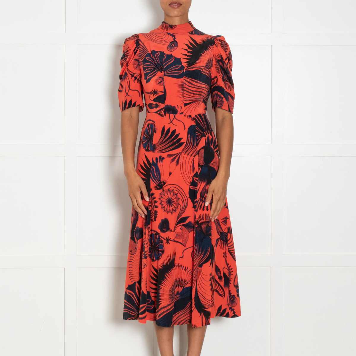 Dries Van Noten Orange Black Print Silk Dress