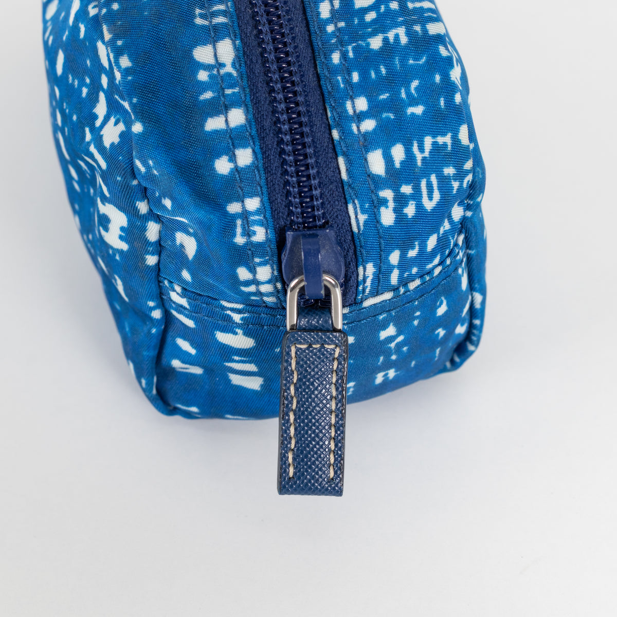 Prada Blue and White Nylon Zip Around Cosmetic Pouch