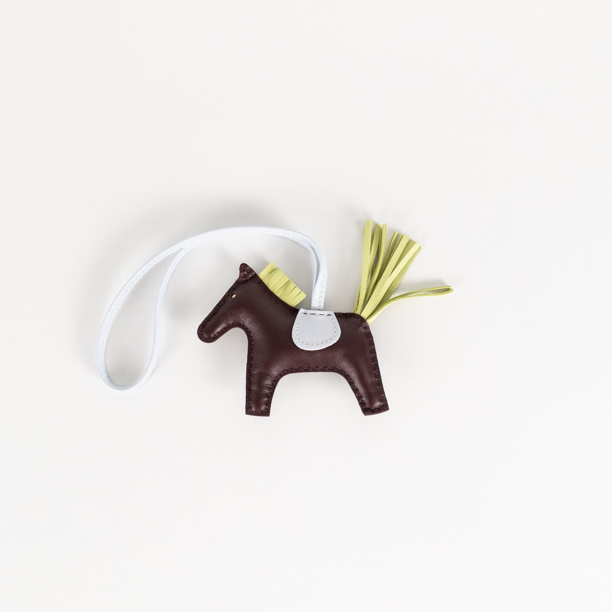 Hermes Brown White Leather Rodeo PM Charm