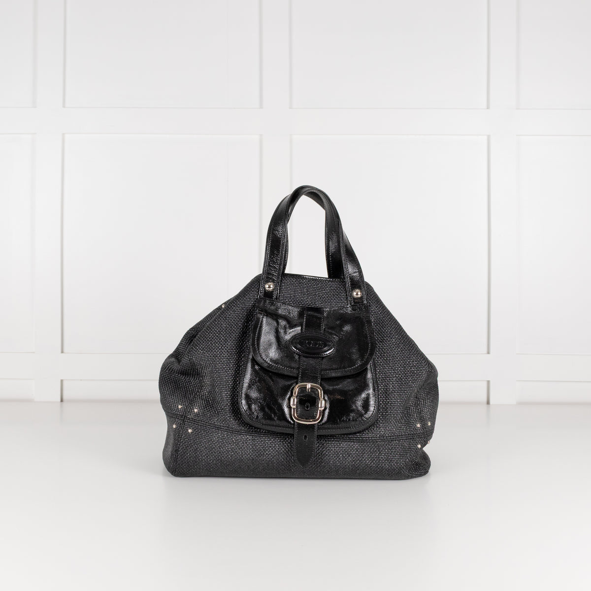 Tod's Black Coated Woven Tote With Buckle