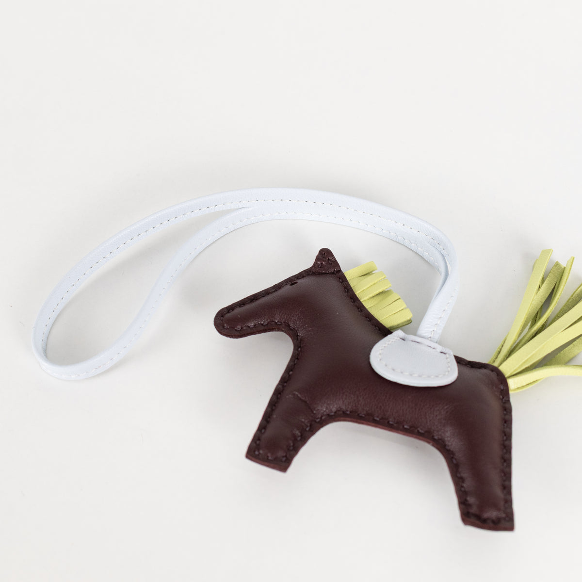 Hermes Brown White Leather Rodeo PM Charm