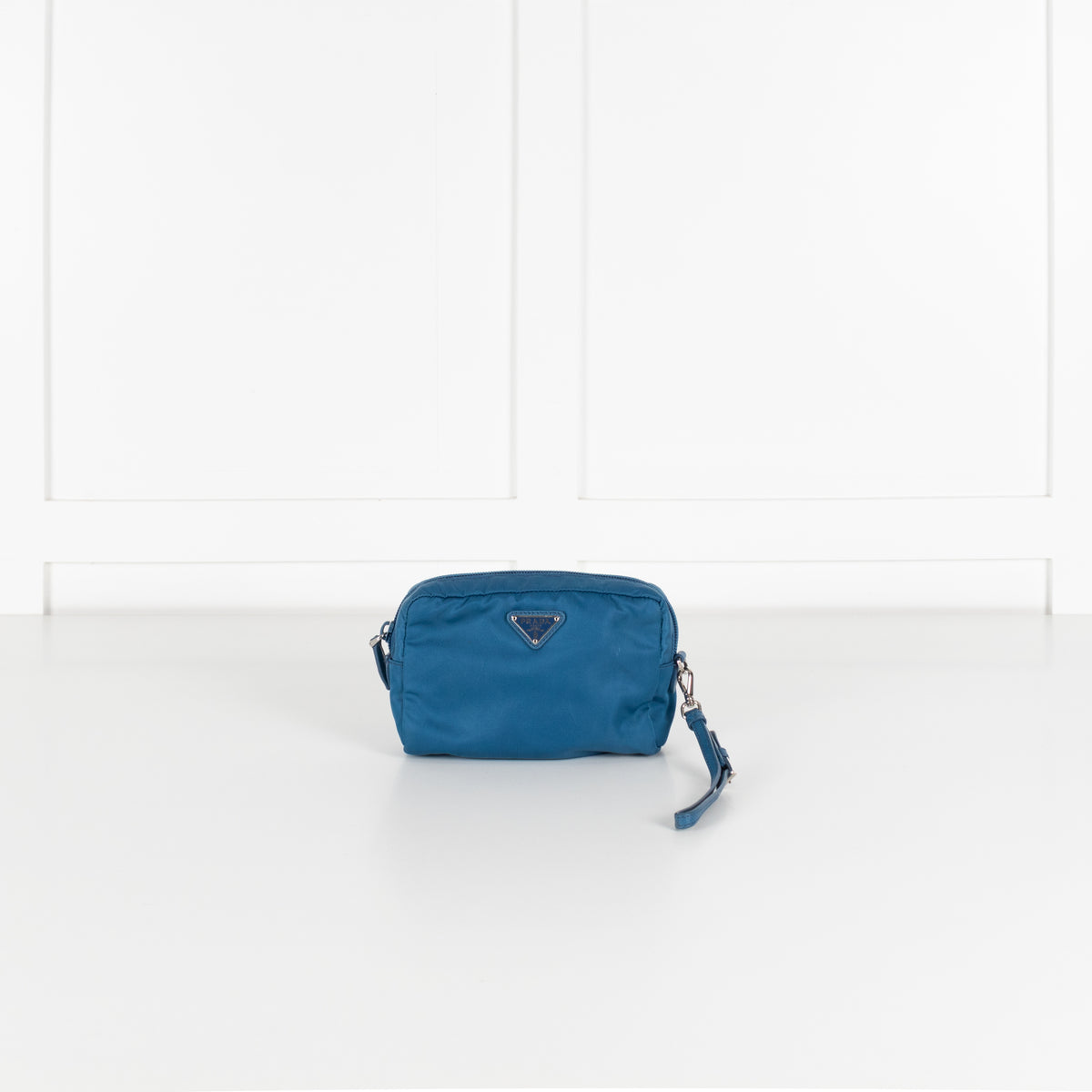 Prada Blue Nylon Zip Around Cosmetic Pouch