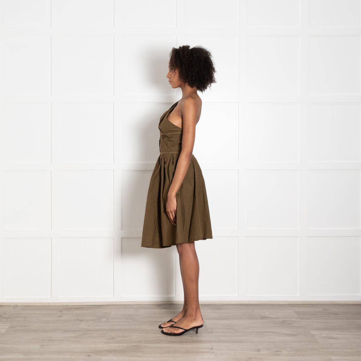 Vivienne Westwood Anglomania Khaki One Shoulder Pleat Dress