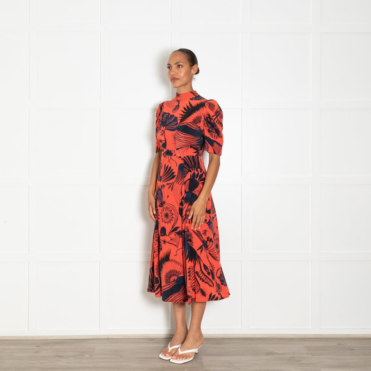 Dries Van Noten Orange Black Print Silk Dress